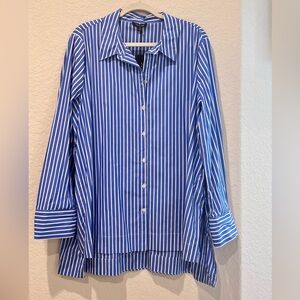 Vision 155 Blue & White Cotton Button-Up Tunic | Women’s Medium | NWT